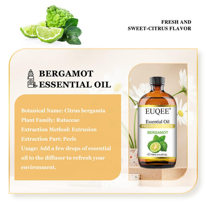 EUQEE Bergamot Essential Oil 118ml – Aromatherapy, Diffuser & Gift Box