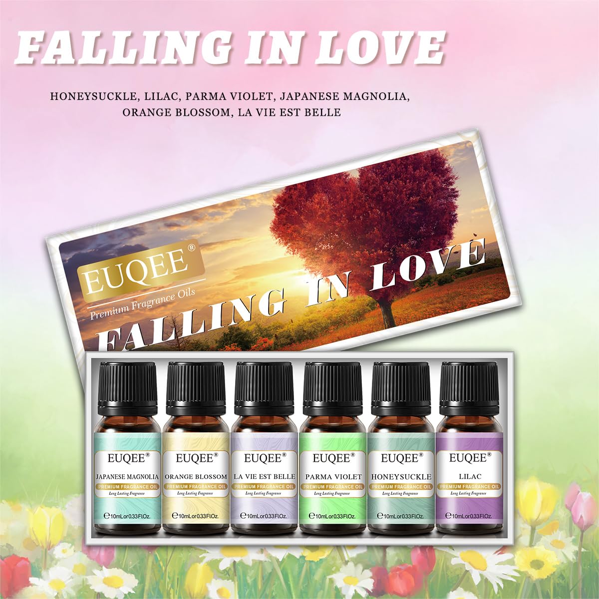 EUQEE Premium Floral Fragrance Oils Set 6x10ml – Diffuser & DIY Candle