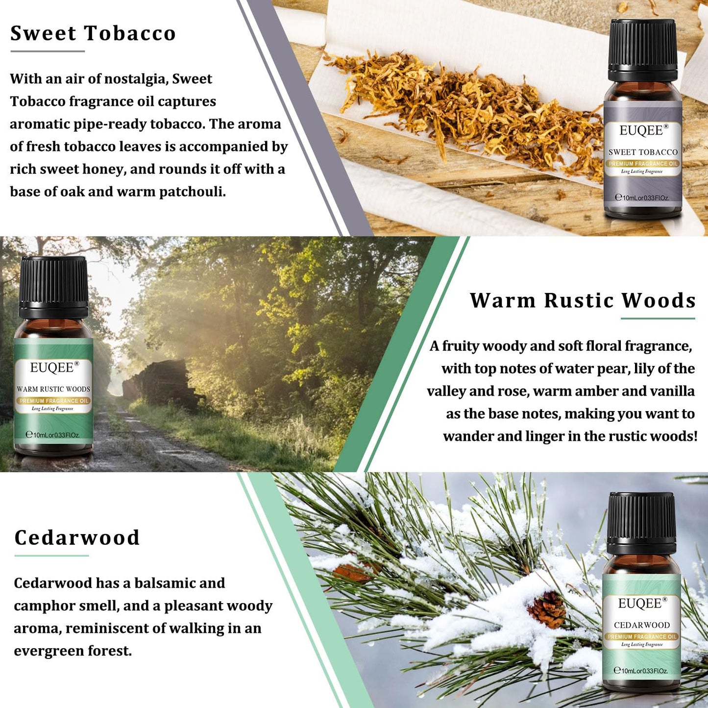 EUQEE Fragrance Oils Gift Set - Premium Woody Scents 6x10ml