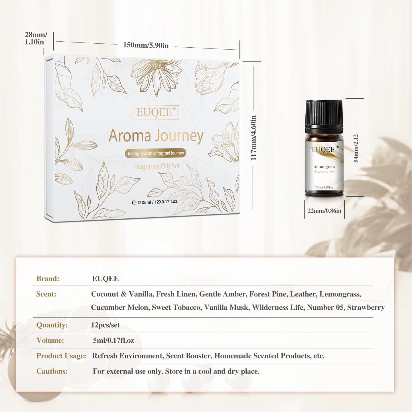 EUQEE 12pcs Fragrance Oils Gift Set – Premium Essential Oils for Diffuser & DIY