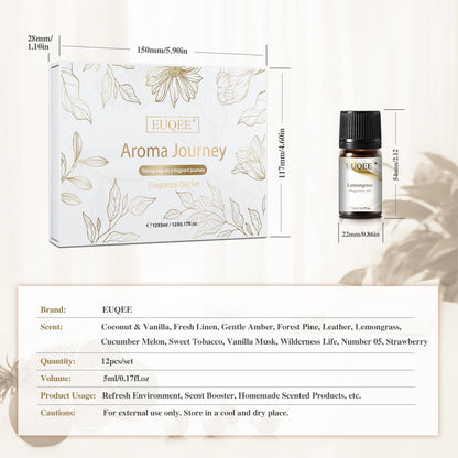 EUQEE 12pcs Fragrance Oils Gift Set – Premium Essential Oils for Diffuser & DIY