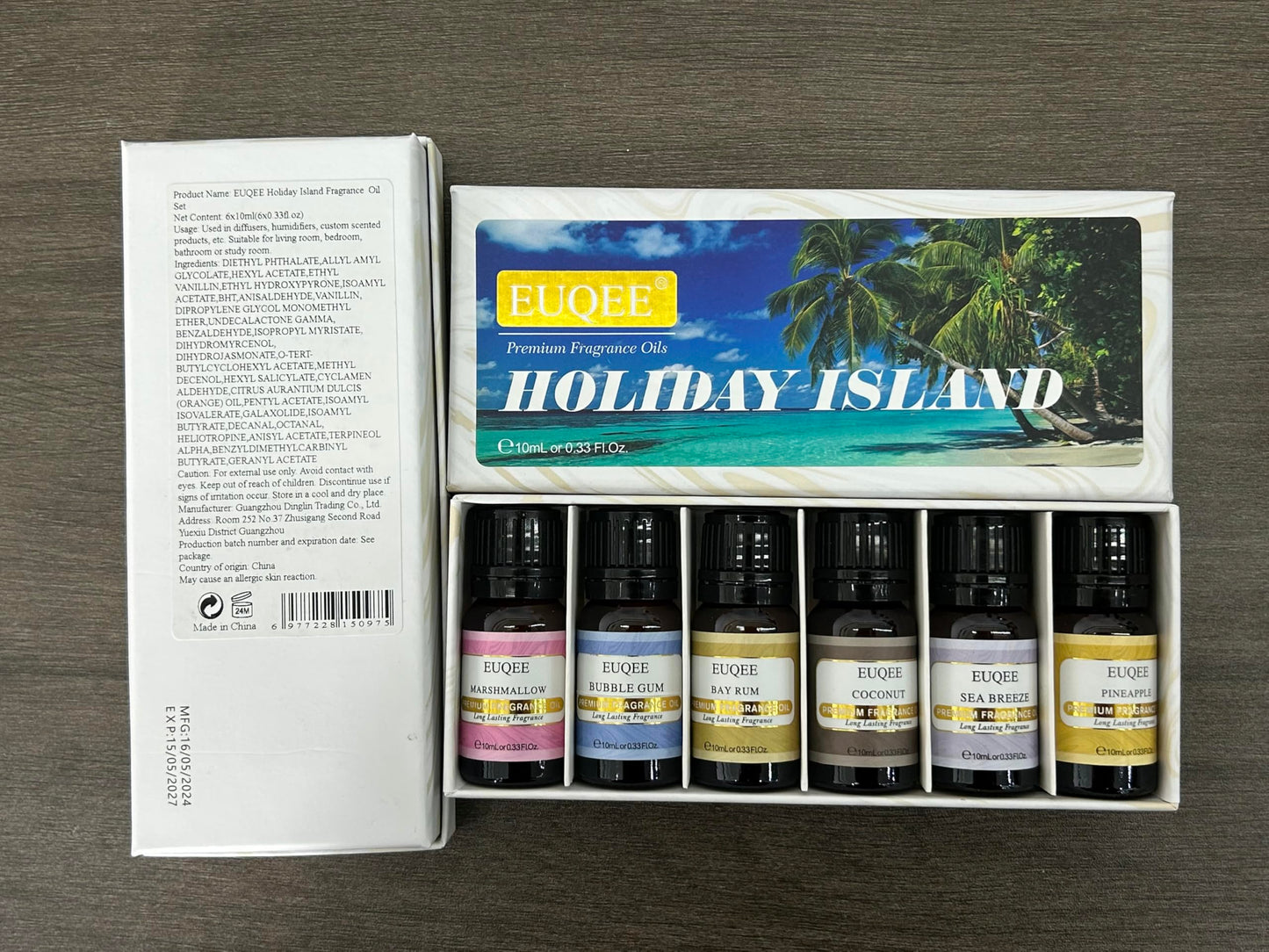 EUQEE Summer Fragrance Oil Gift Set – 6x10ml Holiday Island Aromatherapy Oils