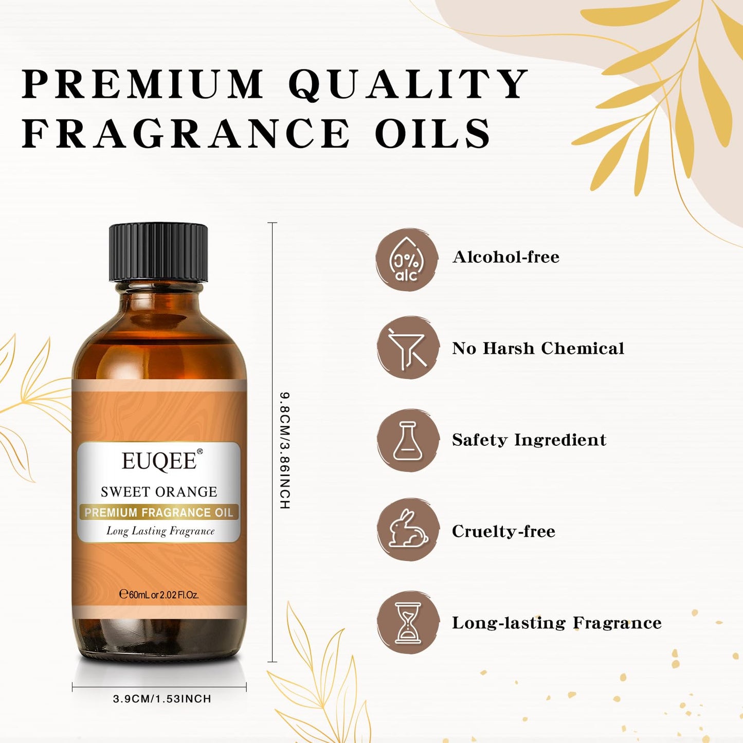EUQEE Sweet Orange Fragrance Oil 60ml – Glass Dropper for Diffusers, Candles & Soap