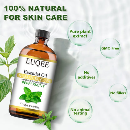 EUQEE Peppermint Essential Oil 118 ml – Pure Peppermint Oil with Glass Dropper