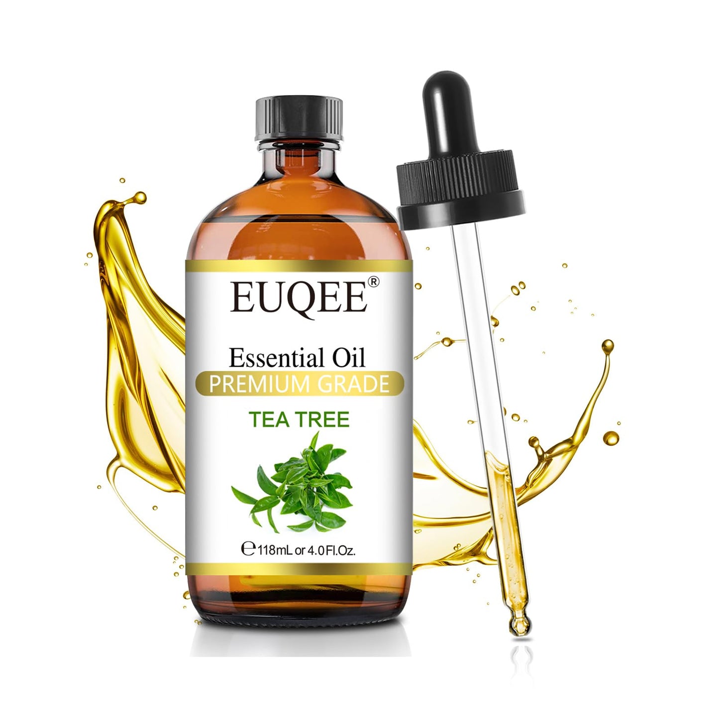 EUQEE Tea Tree Essential Oil 4 oz (118 ml) with Glass Dropper – Aromatherapy, Diffuser & DIY Soap