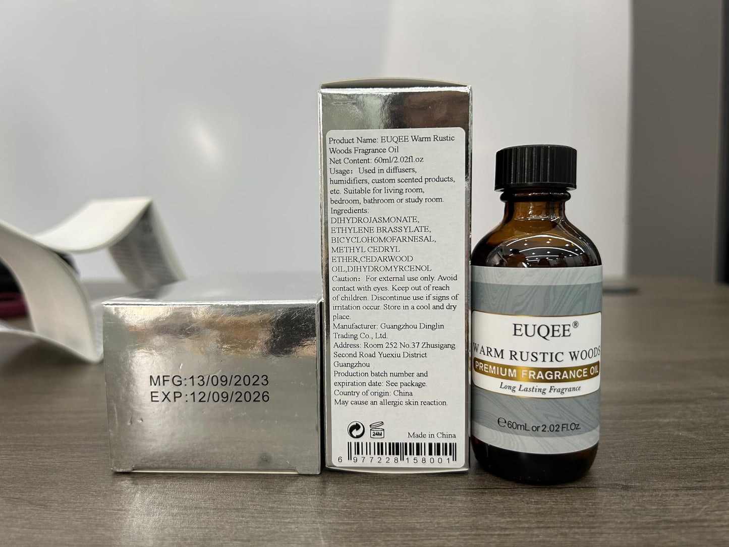 EUQEE Warm Rustic Woods Fragrance Oil – Premium 60ml with Glass Dropper (Diffuser, Candle & DIY Soap)