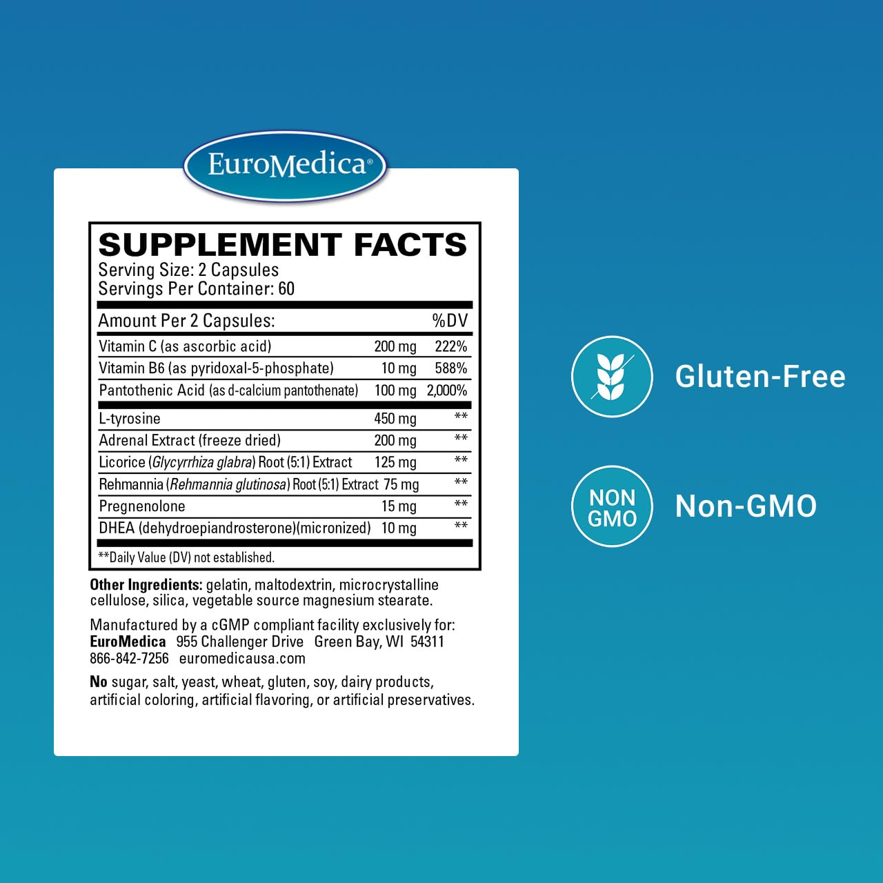 EuroMedica Adrenaplex – Adrenal Gland Support Supplement with Vitamin C & B6 | 120 Capsules