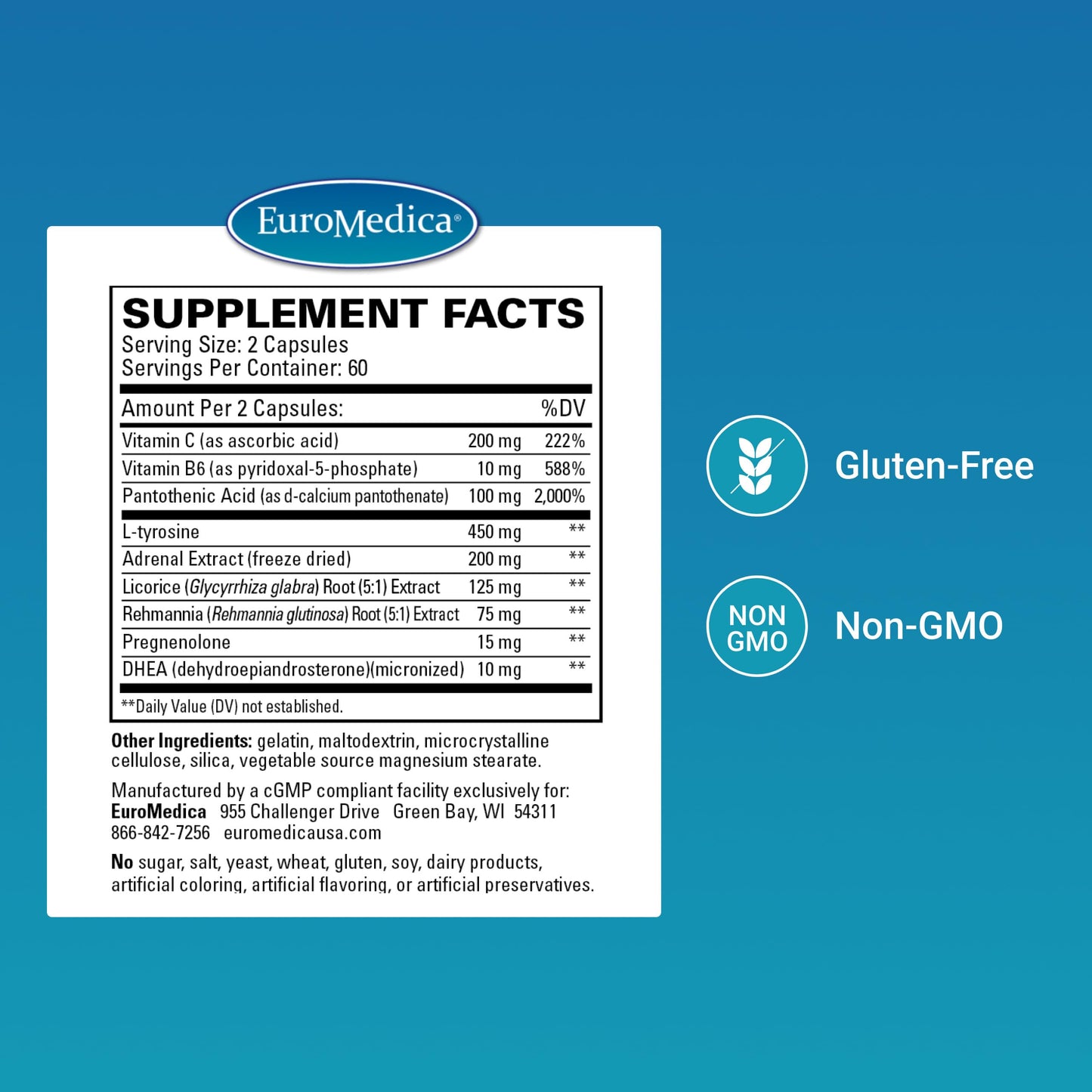 EuroMedica Adrenaplex – Adrenal Gland Support Supplement with Vitamin C & B6 | 120 Capsules