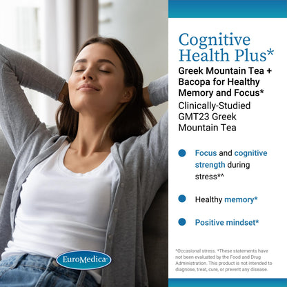 EuroMedica Cognitive Health Plus - Brain Health Supplement for Focus & Memory | Non-GMO & Vegan | 30 Capsules