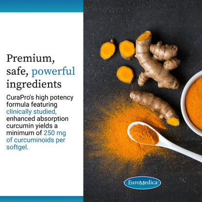 EuroMedica CuraPro: Antioxidant Curcumin with Turmeric Essential Oil – Brain & Immune Support, 60 Softgels