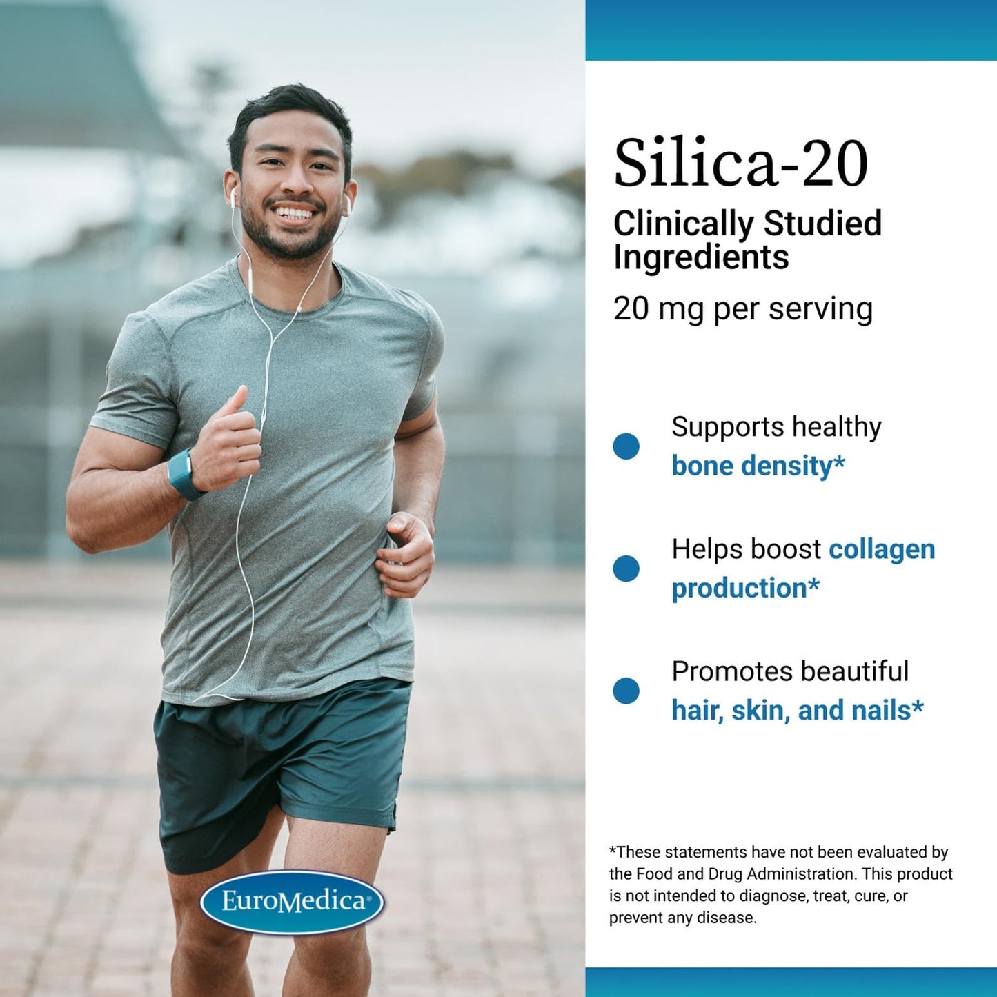 EuroMedica Silica-20 – Supports Bone Density, Collagen, Hair & Nails – 60 Tablets