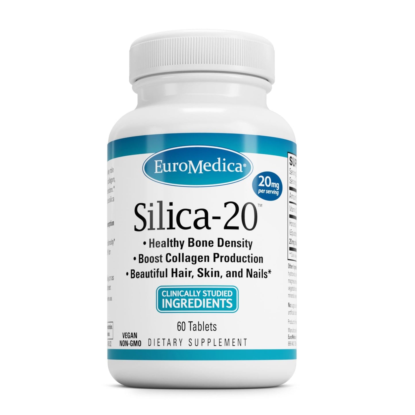 EuroMedica Silica-20 – Supports Bone Density, Collagen, Hair & Nails – 60 Tablets