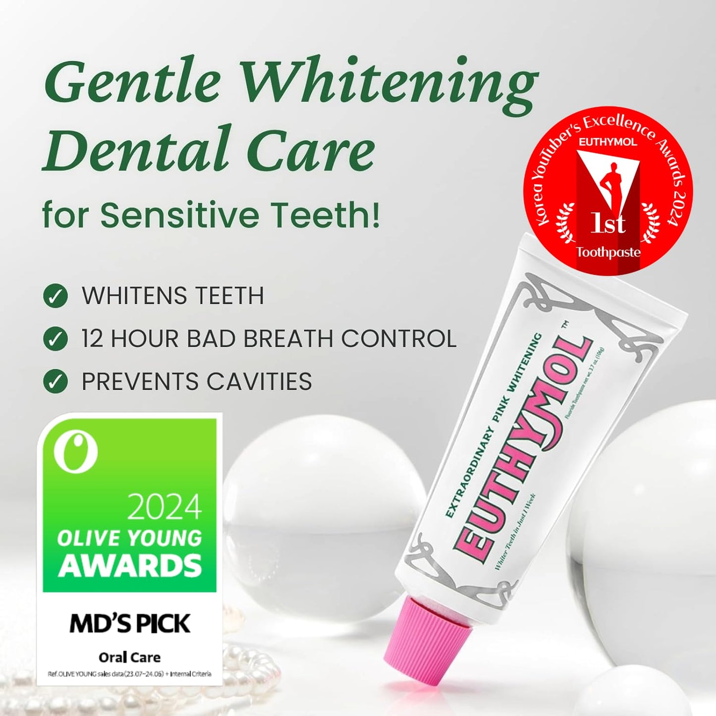 EUTHYMOL Whitening Toothpaste (3.7oz) – Stain Removal in 2 Weeks, Fresh Breath & Cavity Protection
