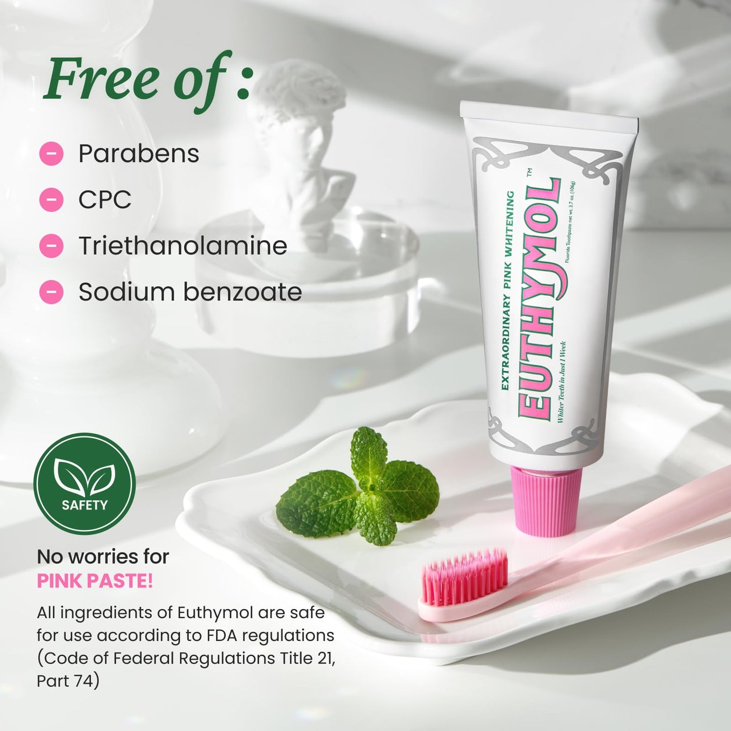 EUTHYMOL Whitening Toothpaste (3.7oz) – Stain Removal in 2 Weeks, Fresh Breath & Cavity Protection