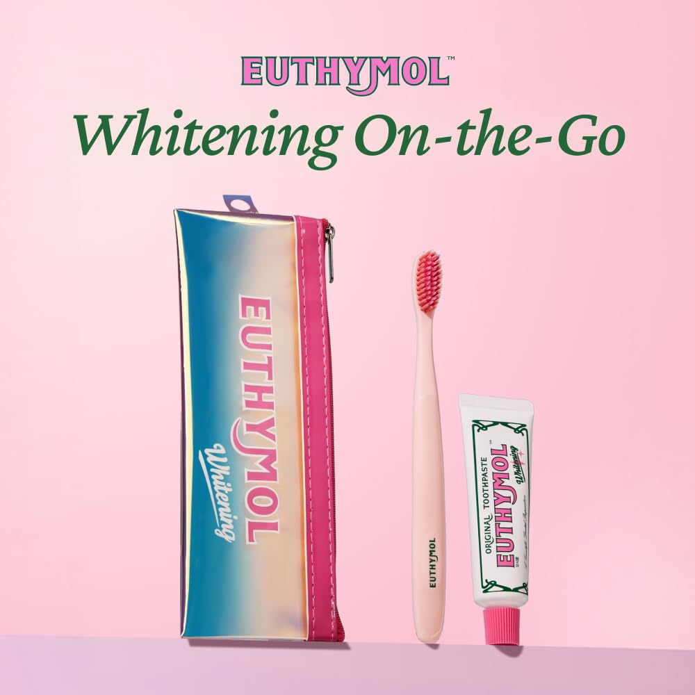 EUTHYMOL Whitening Travel Set – TSA-Friendly 1.4 oz Toothpaste + Toothbrush