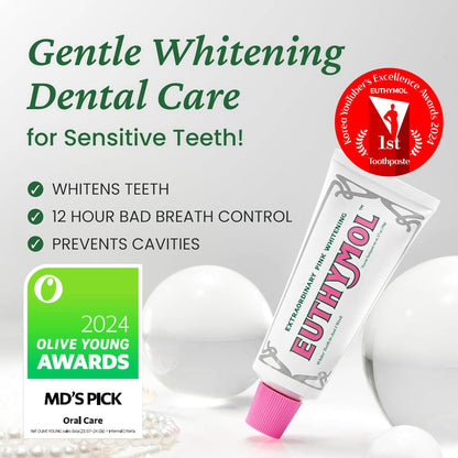 EUTHYMOL Whitening Toothpaste Pack of 2 - 3.7oz Each, Stain Removal in 2 Weeks, Fresh Breath & Cavity Protection