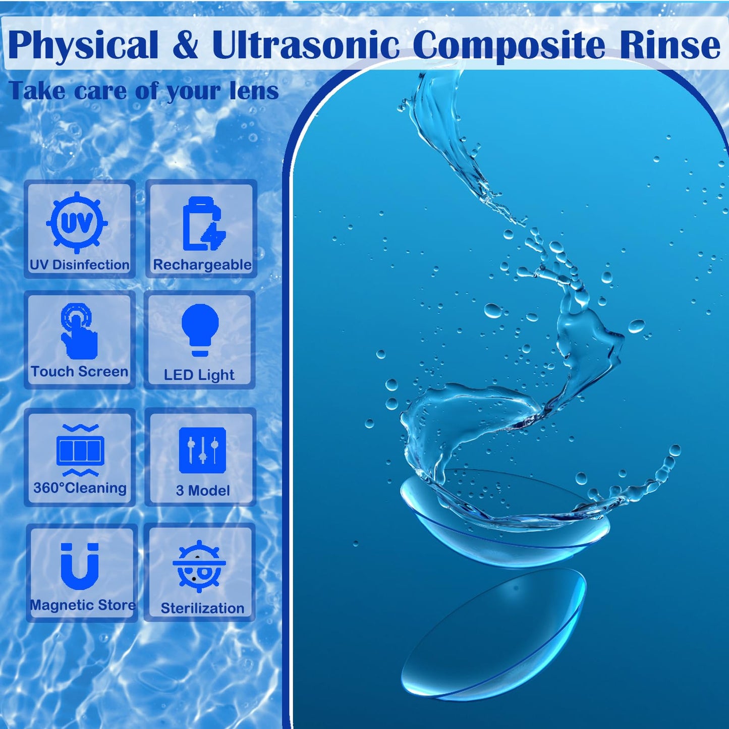 EV Plus UV Cleaning Contact Lens Cleaner – 3-Pack Ultrasonic UV Lens Care Kit