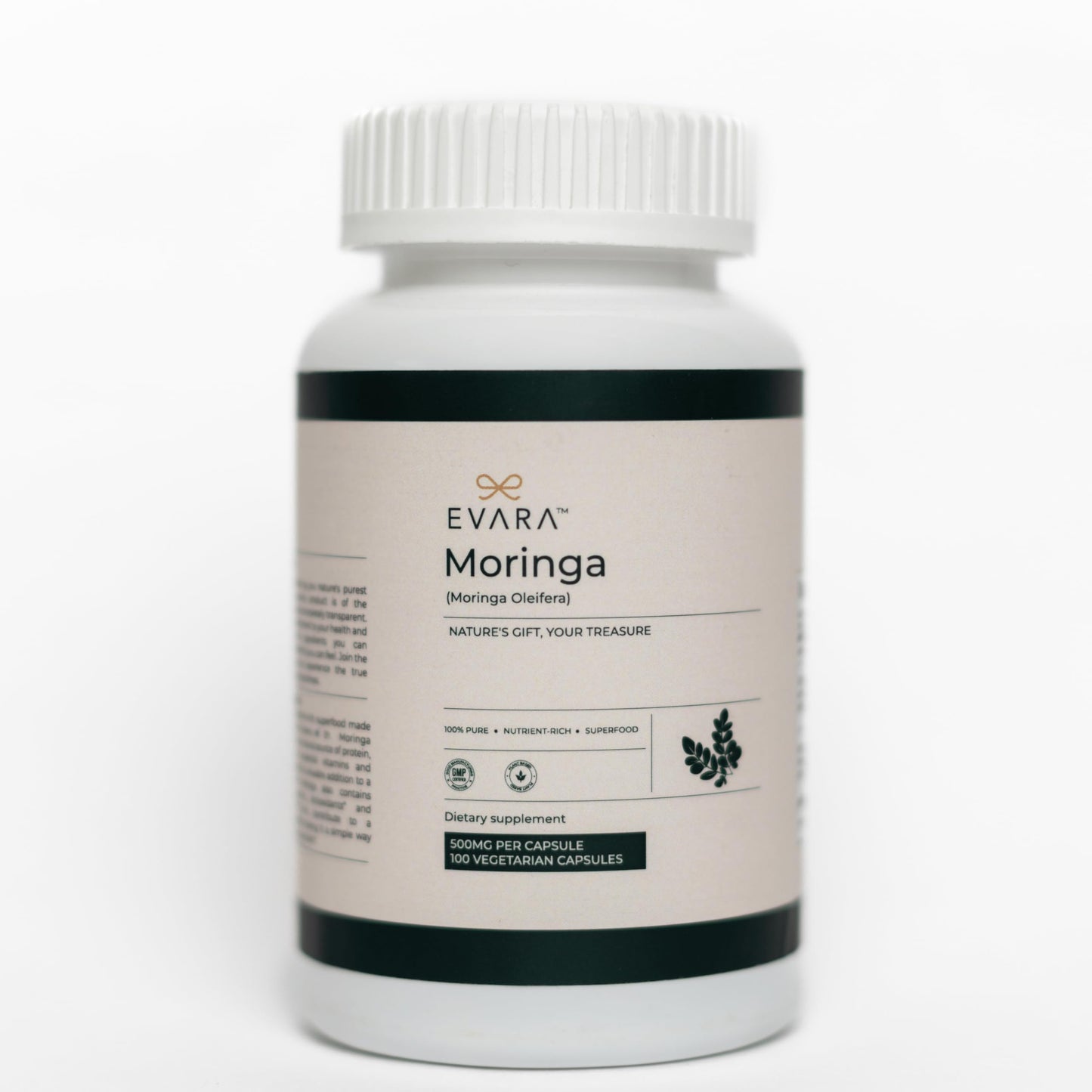 EVARA Moringa Capsules 500mg – Organic Green Superfood (100 Count)