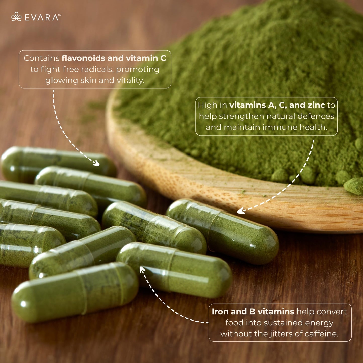 EVARA Moringa Capsules 500mg – Organic Green Superfood (100 Count)