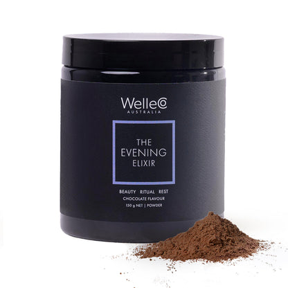 WelleCo Evening Elixir: Vitamin C Hot Chocolate Beauty Drink Mix for Sleep, Skin Glow & Collagen Support | 150g Jar