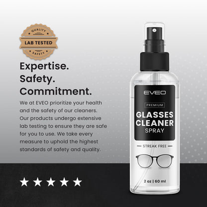 EVEO Glasses Cleaner Spray - No-Streak Eyeglass Cleaner Kit (4oz) with Microfiber Cloth