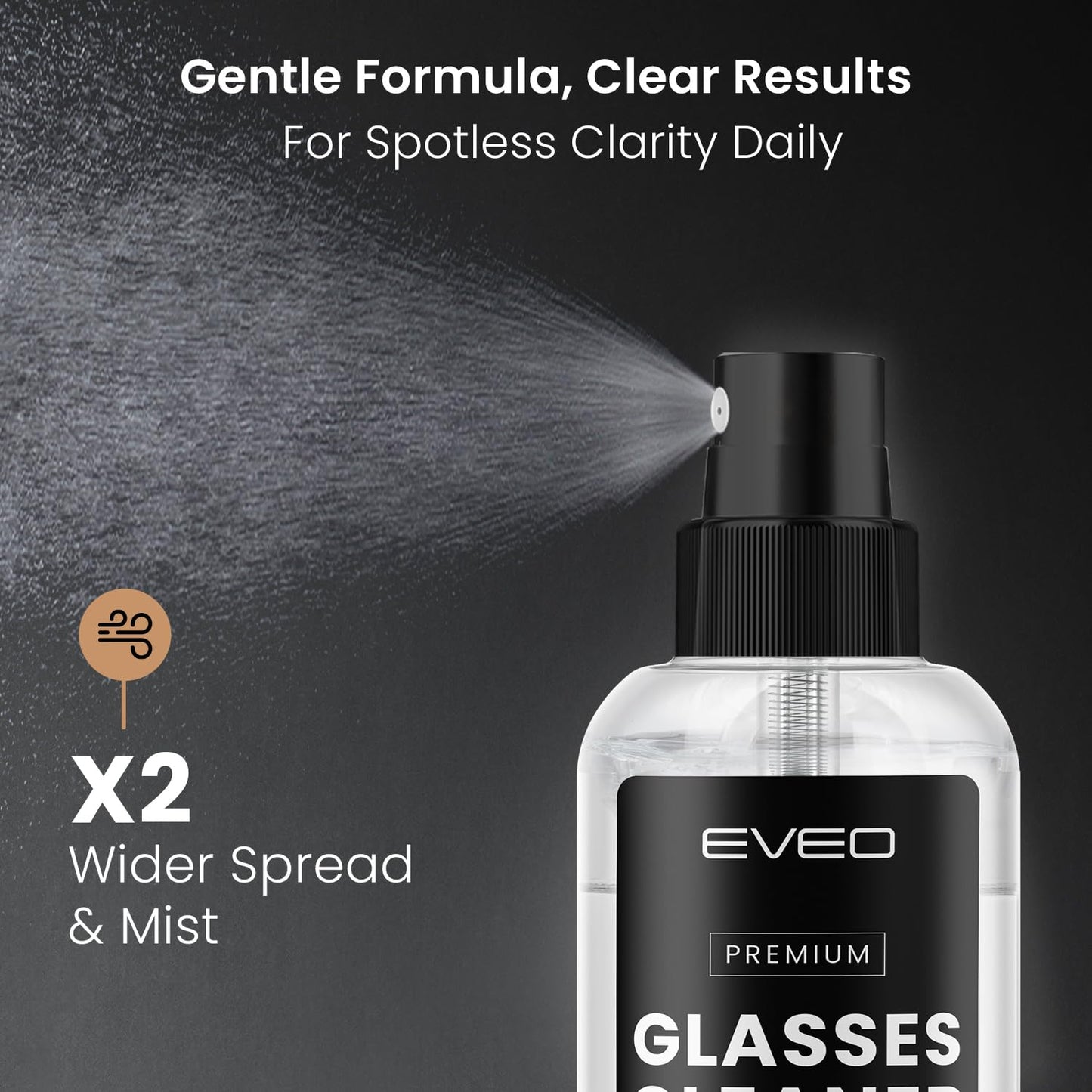 EVEO Glasses Cleaner Spray - No-Streak Eyeglass Cleaner Kit (4oz) with Microfiber Cloth