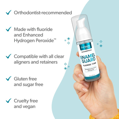 EverSmile AlignerFresh Enamel Guard Fluoride Foam – Aligner & Retainer Cleaner/Whitener with Enamel Protection – Strengthens, Protects & Whitens Teeth, Eliminates Bacteria – Fresh Mint, 1 Pack (50ml)