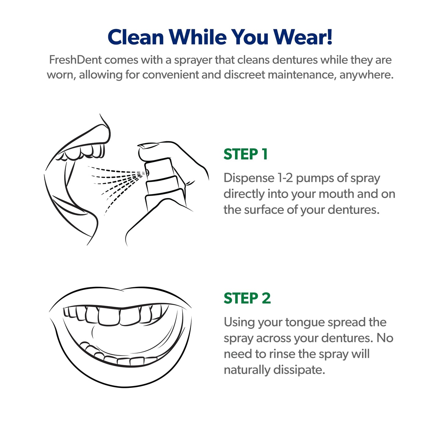 EverSmile FreshDent Denture and Partial Denture Cleaner + Teeth Whitening Spray & Foam - Travel Size 50ml + 10ml (4pk)