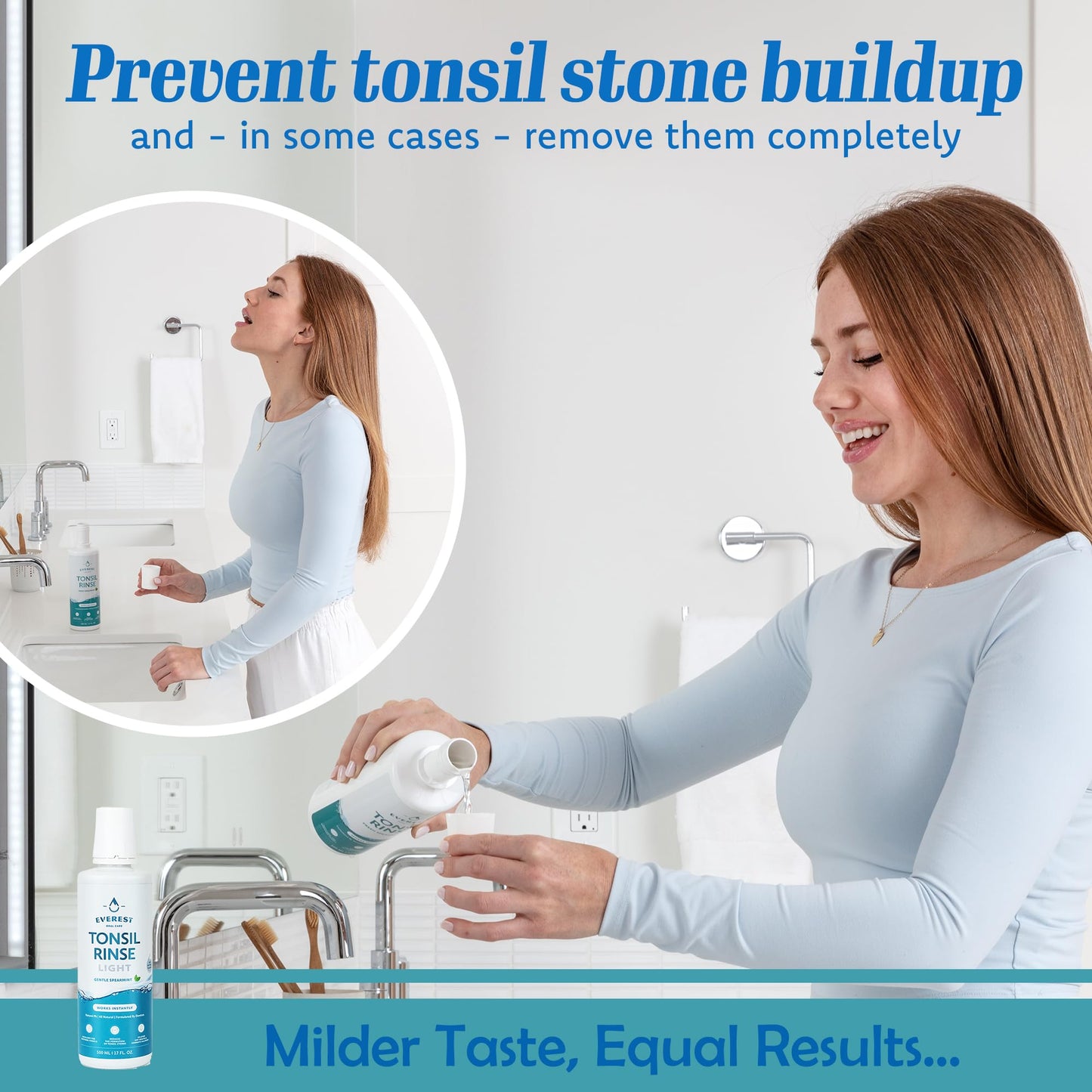 Everest Mouth Wash & Tonsil Stone Remover – Natural, Alcohol-Free Oral Rinse (17 fl oz, 3 Pack) – Light Spearmint
