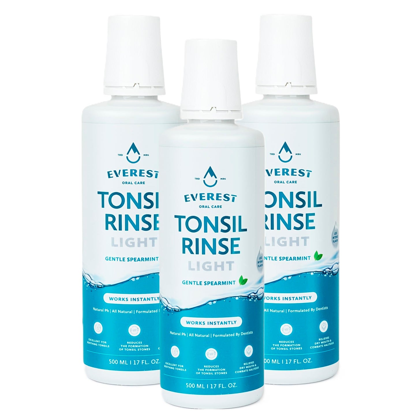 Everest Mouth Wash & Tonsil Stone Remover – Natural, Alcohol-Free Oral Rinse (17 fl oz, 3 Pack) – Light Spearmint