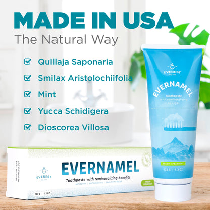 Evernamel Natural Enamel Repair Toothpaste - Fresh Spearmint, 4.3oz (Stannous Fluorie 0.45%)