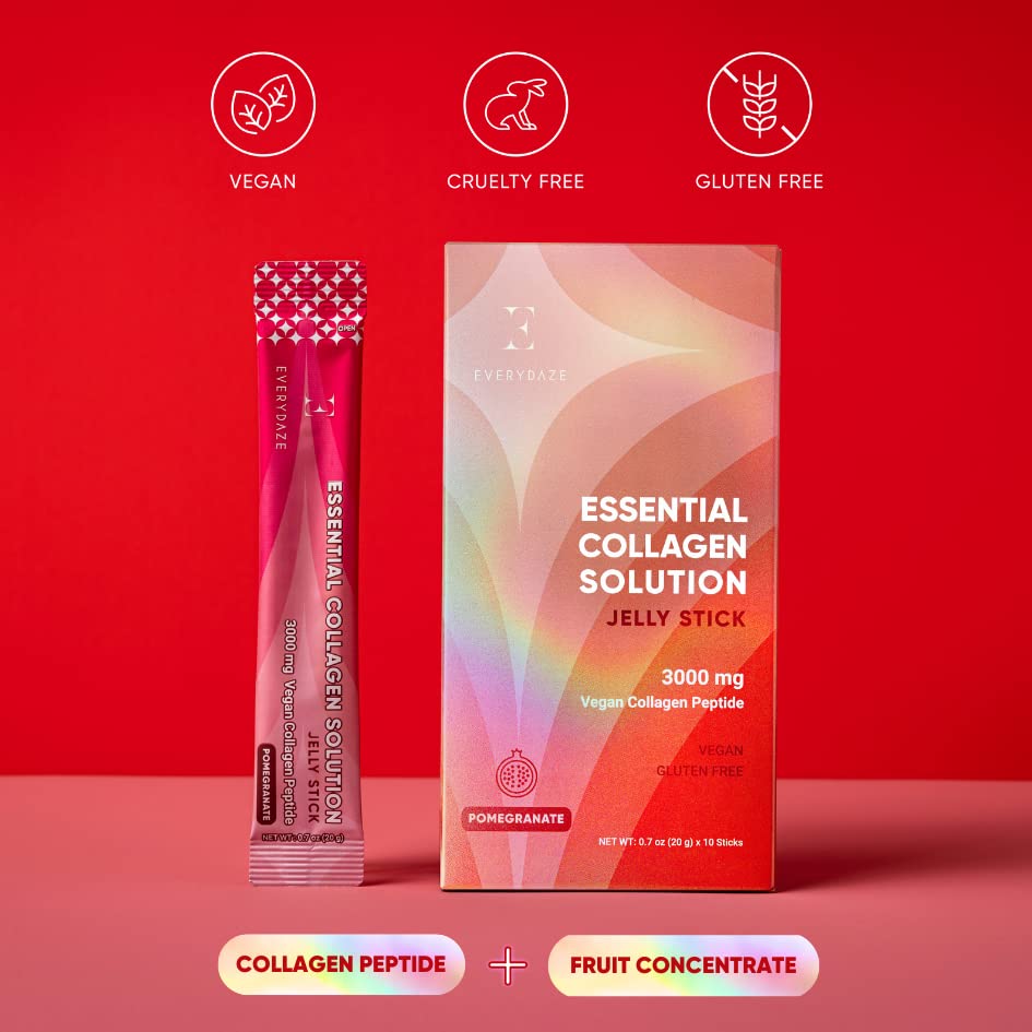 EVERYDAZE Essential Collagen Jelly Stick — 40 Pack (4 x 10ct) | Vegan Collagen Peptide, Pomegranate Flavor