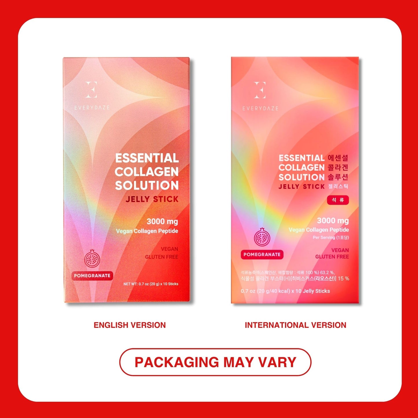 EVERYDAZE Essential Collagen Jelly Stick — 40 Pack (4 x 10ct) | Vegan Collagen Peptide, Pomegranate Flavor