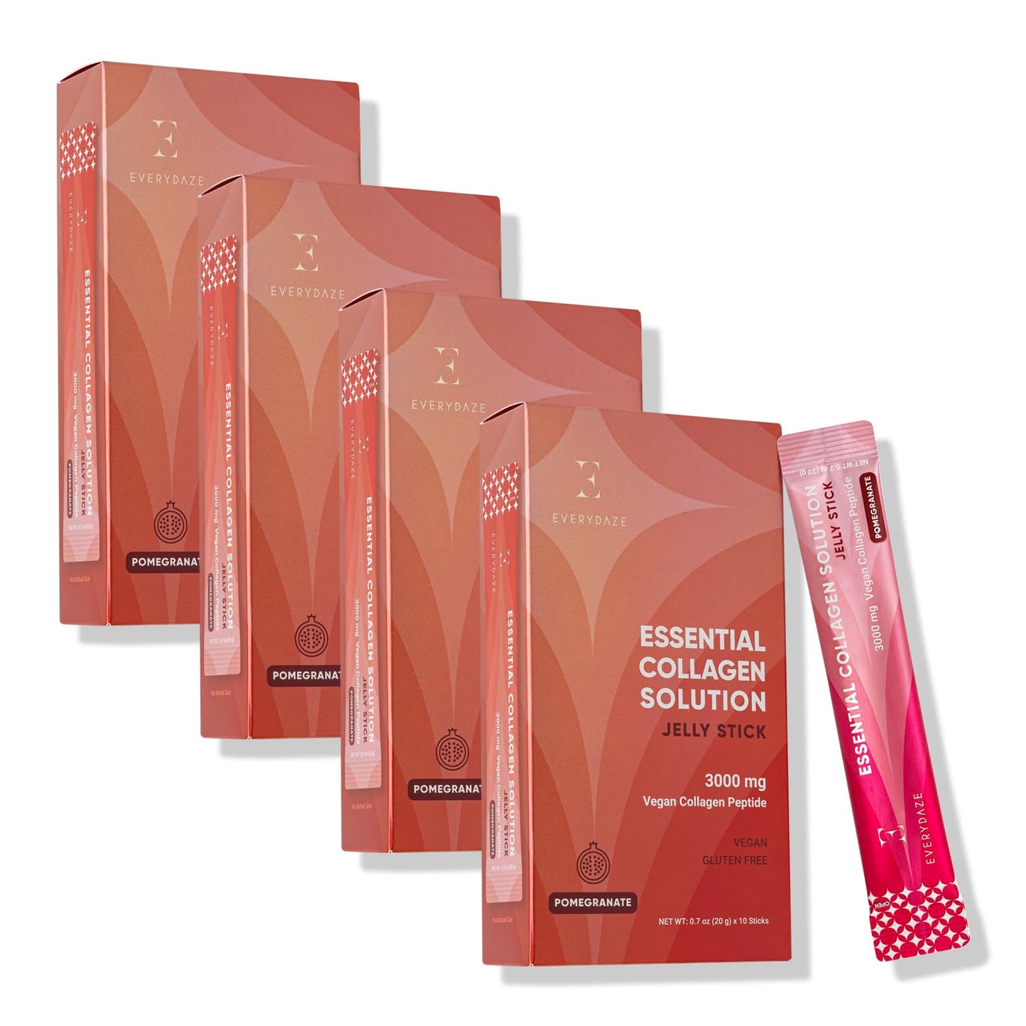EVERYDAZE Essential Collagen Jelly Stick — 40 Pack (4 x 10ct) | Vegan Collagen Peptide, Pomegranate Flavor