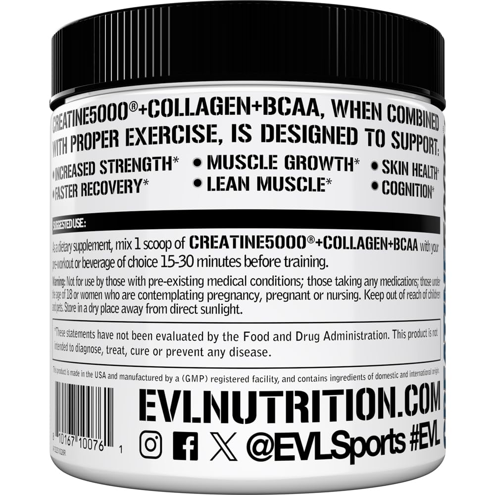 EVL Creatine 5000 + Collagen + BCAA for Women - 30 Servings, Unflavored