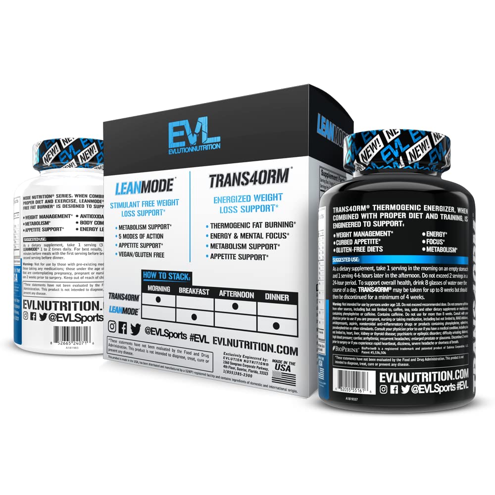EVL Weight Loss Support Stack — Trans4orm Thermogenic Fat Burner & LeanMode Non-Stimulant