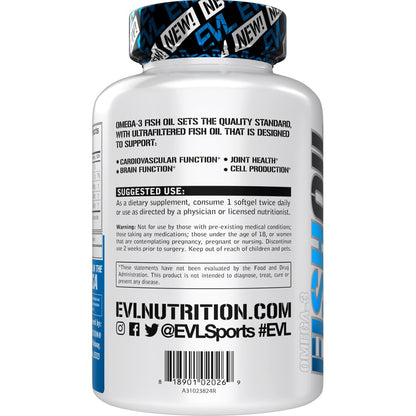 EVL Nutrition Triple Strength Omega-3 Fish Oil | Enteric Coated Citrus Softgels - 120 Count