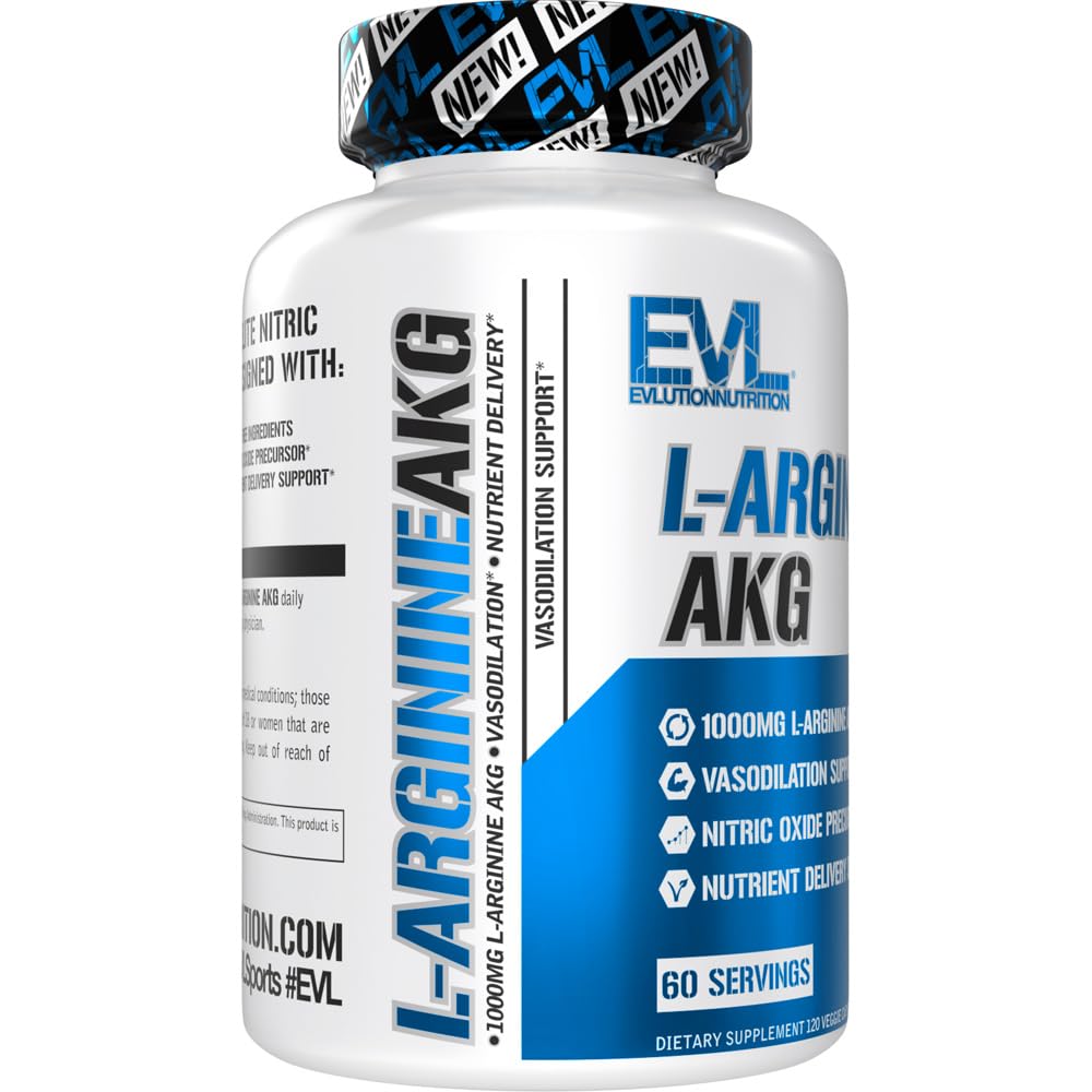 EVLUTION L-Arginine AKG - 1000mg Nitric Oxide Precursor | Gluten Free & Non-GMO | 60 Servings