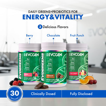 Evogen Evogreens - Super Greens Powder | Recovery, Wellness & Immunity | Berry | 30 Servings