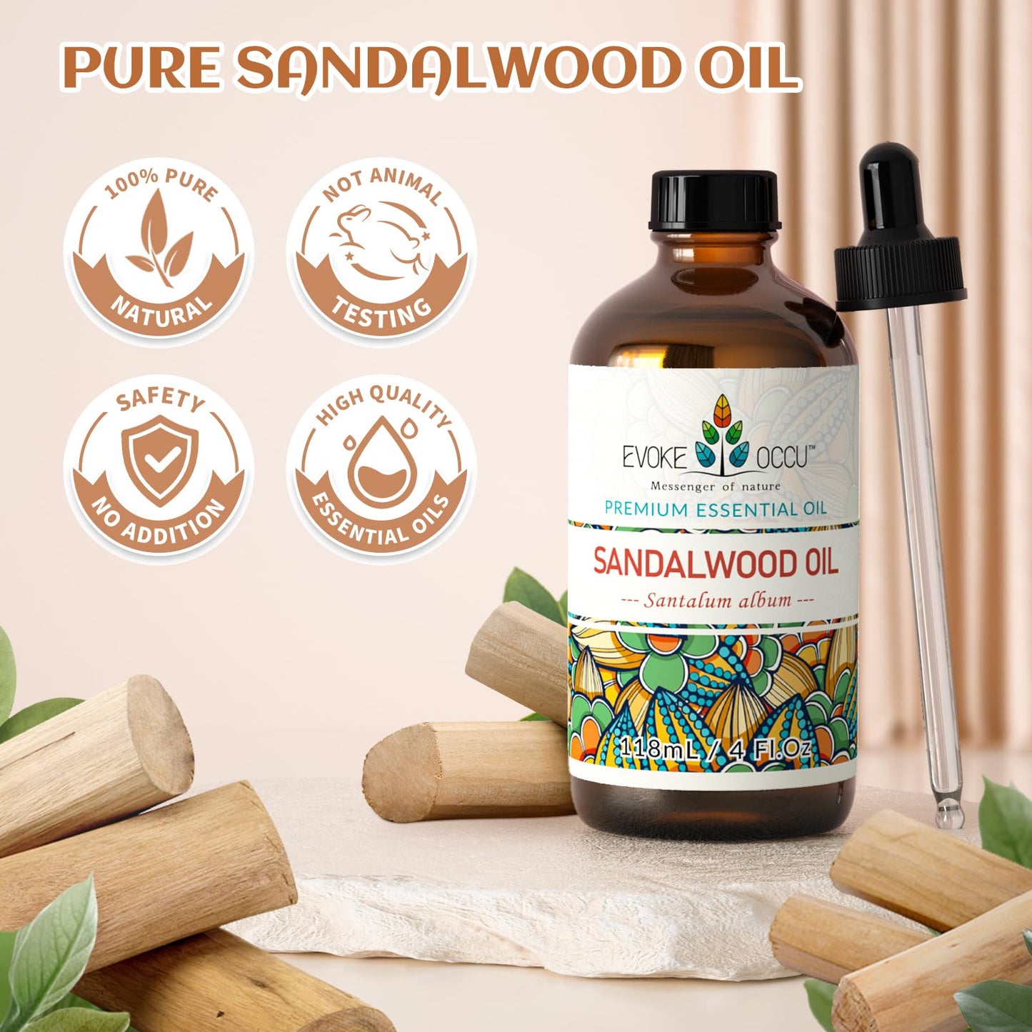 EVOKE OCCU Sandalwood Essential Oil 4 Oz – Skin Care, Diffuser, Perfume, Soap & Candle Making