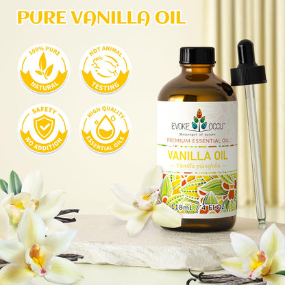 EVOKE OCCU Vanilla Essential Oil for Relaxation in the Home Office & Living Room - Diffuser, Candle, Soap - 4 Fl Oz