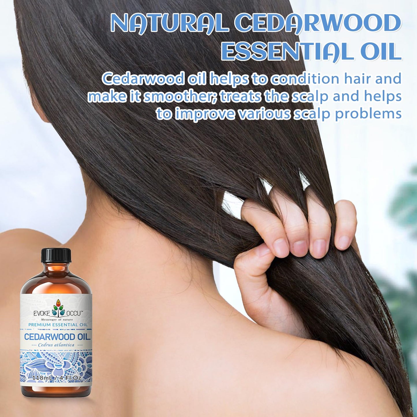 EVOKE OCCU Cedarwood Essential Oil – 4 Oz for Air Freshening, Hair Care & DIY Diffuser