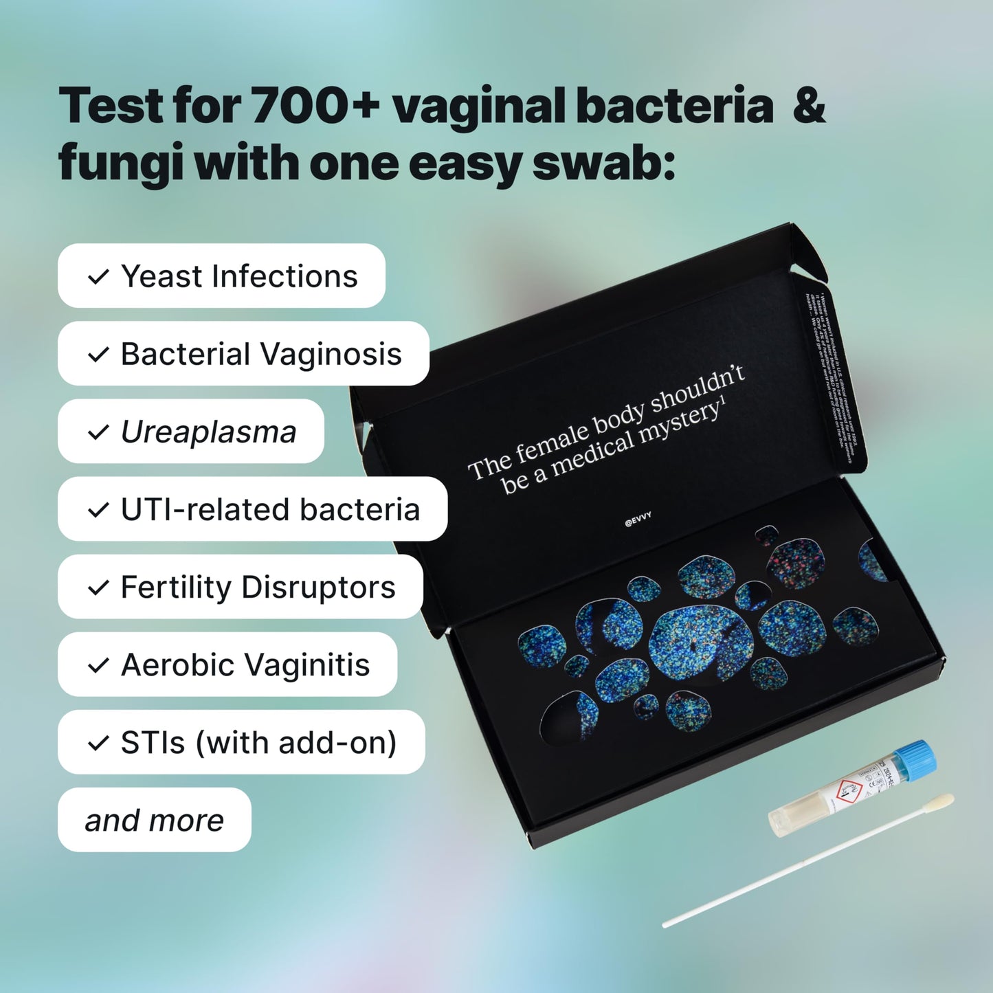 Evvy Vaginal Health Test | at-Home Microbiome Test for BV, Yeast Infection, Ureaplasma & More | Discreet Results in 7–10 Days | Clinician-Reviewed Report & Rx Options