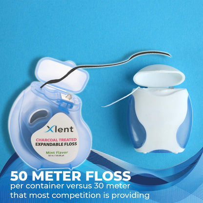 Expandable Floss with Activated Charcoal, Xylitol & Plant-Based Wax – Fresh Mint | 50m (4 Count)