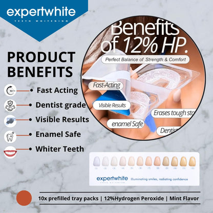 ExpertWhite Max Glow Trays – 12% Hydrogen Peroxide Teeth Whitening, 10 Treatments, Custom-Fit