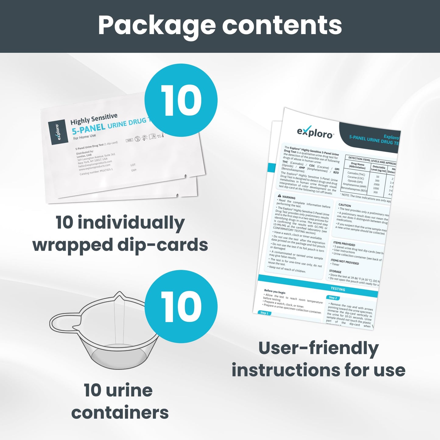 Exploro 5-Panel At-Home Drug Test Kit – THC, Cocaine, Opiates, Amphetamines & Benzodiazepines