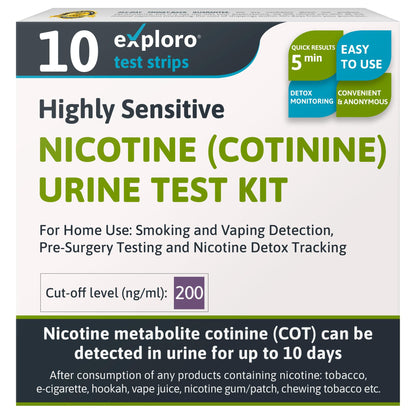 Exploro Nicotine Testing Kit at Home – Cotinine Urine Test Strips, 200 ng/mL, Pack of 10