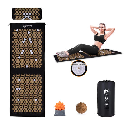 Extra Long Yoga Acupressure Mat Set – Large Magnetic Mat & Pillow (Gold)