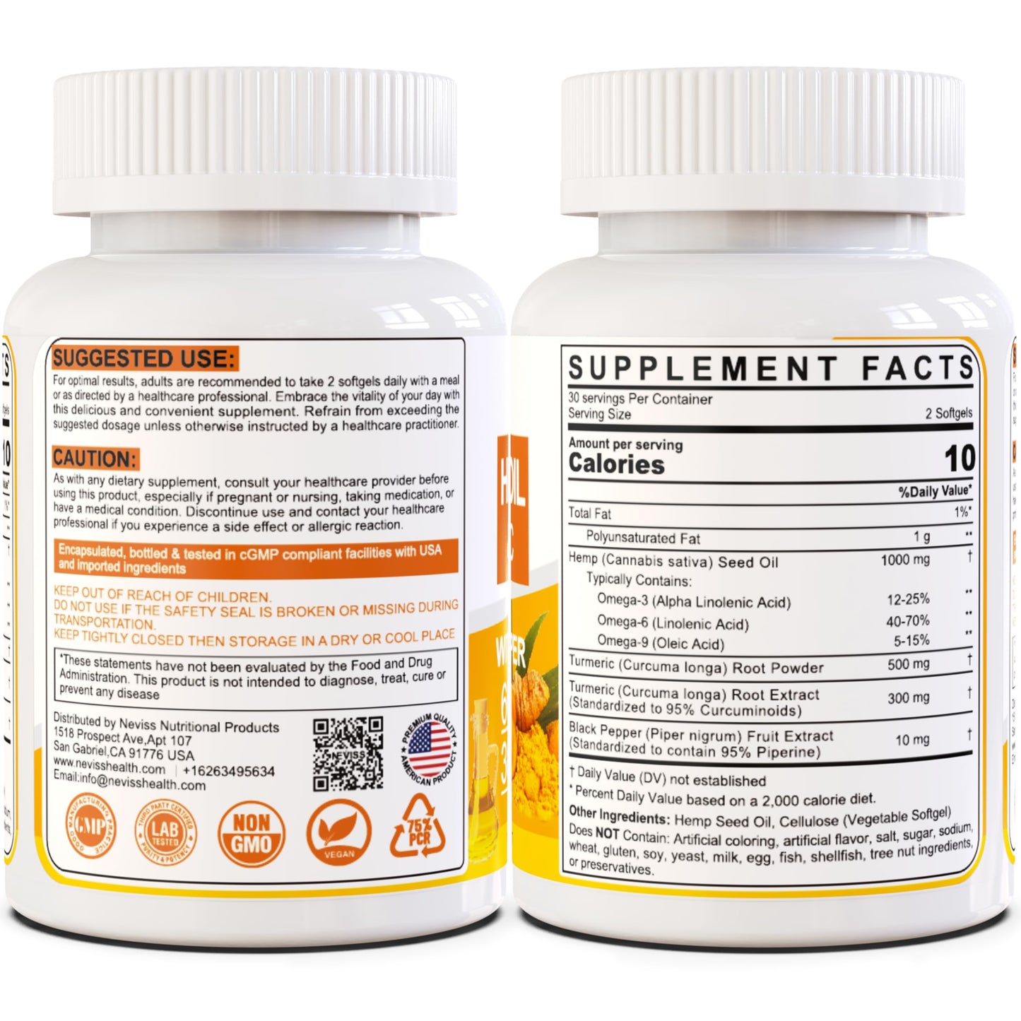2 Pack Hēmp Oil Capsules with Turmeric — Organic Hemp Seed Oil + Curcumin