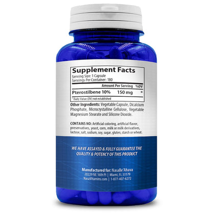 Extra Strength Pterostilbene Supplement – 150mg, Vegan, Made in USA | 180 Day Supply